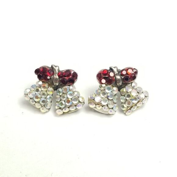 Vintage Rhinestone Bell Shape Stud Earrings, Festive Holiday Sparkle - Picture 2 of 6